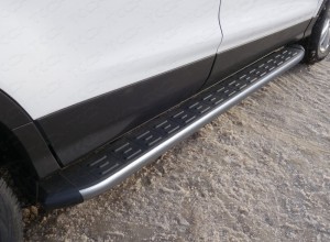 Обвес для FORD Kuga 2016- Пороги алюминиевые с пластиковой накладкой (карбон серые) 1820 мм
