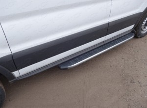 Обвес для FORD Transit FWD L2 2013- Порог алюминиевый с пластиковой накладкой (карбон серые) 1720 мм (правый)