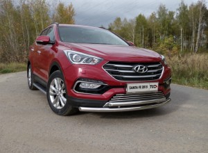 Обвес для HYUNDAI Santa Fe Premium (DM) 2015-2018 Защита передняя нижняя (двойная) 60,3/50,8 мм