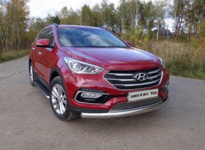 Обвес для HYUNDAI Santa Fe Premium (DM) 2015-2018 Защита передняя нижняя (овальная длинная) 75х42 мм