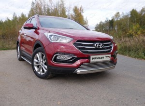 Обвес для HYUNDAI Santa Fe Premium (DM) 2015-2018 Защита передняя нижняя (овальная короткая) 75х42 мм