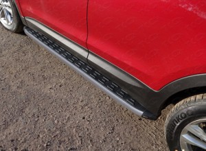 Обвес для HYUNDAI Santa Fe Premium (DM) 2015-2018 Пороги алюминиевые с пластиковой накладкой (карбон серые)1820 мм