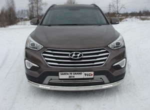 Обвес для HYUNDAI Santa Fe Grand 2014-2016 Защита передняя нижняя (овальная (с ходовыми огнями)) 75х42 мм