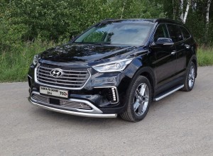 Обвес для HYUNDAI Santa Fe Grand 2016- Пороги алюминиевые с пластиковой накладкой 1820 мм