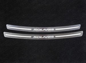 Обвес для HYUNDAI Solaris (седан/хетчбэк) 2014-2017 Накладка на задний бампер (лист зеркальный надпись Solaris) (только седан)