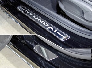 Обвес для HYUNDAI Solaris 2 2017- Накладки на пороги (лист зеркальный надпись Hyundai) 4 шт