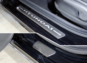 Обвес для HYUNDAI Solaris 2 2017- Накладки на пороги (лист шлифованный надпись Hyundai) 4 шт