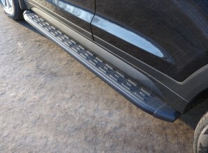 Обвес для HYUNDAI Tucson 2015-2018 Пороги алюминиевые с пластиковой накладкой (карбон черные) 1720 мм