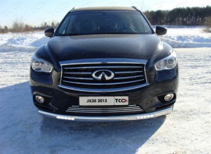 Обвес для INFINITI QX 60 (JX35) 2013-2016 Защита передняя длинная (овальная (с ходовыми огнями)) 75х42 мм