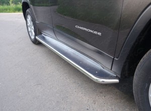 Обвес для JEEP Cherokee (Sport, Longitude, Limited) 2014- Пороги с площадкой (нерж. лист) 42,4 мм