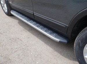 Обвес для KIA Sorento 2012-2020 Пороги алюминиевые с пластиковой накладкой (карбон серые) 1720 мм