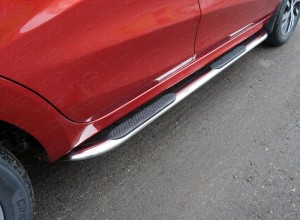 Обвес для LADA XRAY 2016- Пороги овальные гнутые с накладкой 75х42 мм