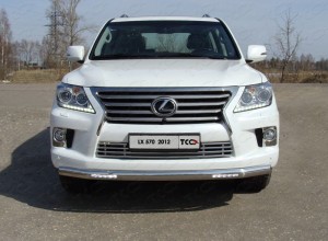 Обвес для LEXUS LX 570 2012-2015 (кроме F-Sport) Защита передняя нижняя длинная (овальная (с ходовыми огнями)) 75х42 мм