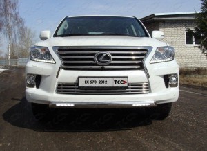 Обвес для LEXUS LX 570 2012-2015 (кроме F-Sport) Защита передняя нижняя короткая (овальная (с ходовыми огнями)) 75х42 мм