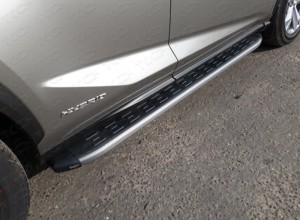 Обвес для LEXUS NX 300h 2014-2017 (кроме F-Sport) Пороги алюминиевые с пластиковой накладкой (карбон серые) 1720 мм
