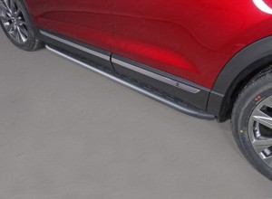 Обвес для MAZDA CX-9 2017- Пороги алюминиевые с пластиковой накладкой (карбон черные) 1920 мм