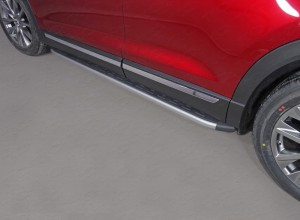 Обвес для MAZDA CX-9 2017- Пороги алюминиевые с пластиковой накладкой (карбон серебро) 1920 мм