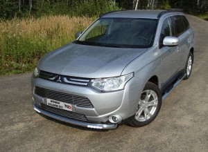 Обвес для MITSUBISHI Outlander 2012-2014 Защита передняя нижняя (с ходовыми огнями) 60,3 мм