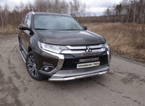 Обвес для MITSUBISHI Outlander 2015-2018 Защита передняя нижняя (короткая с ходовыми огнями) 60,3 мм