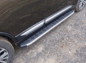 Обвес для MITSUBISHI Outlander 2015-2018 Пороги алюминиевые с пластиковой накладкой (карбон серые) 1720 мм