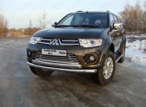 Обвес для MITSUBISHI Pajero Sport 2013-2015 Защита передняя нижняя (двойная) 76,1/75 мм