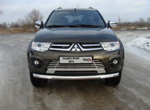 Обвес для MITSUBISHI Pajero Sport 2013-2015 Защита передняя нижняя (с ходовыми огнями) 76,1 мм