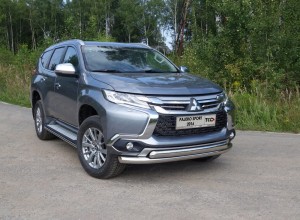 Обвес для MITSUBISHI Pajero Sport 2016-2020 Защита передняя нижняя (двойная) 76,1/75 мм