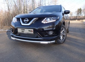 Обвес для NISSAN X-Trail (T32) 2015-2018 Защита передняя нижняя (овальная (с ходовыми огнями)) 75х42 мм