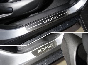 Обвес для RENAULT Koleos 2017- Накладки на пороги (лист шлифованный надпись Renault) 4шт