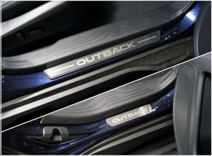 Обвес для SUBARU Outback 2021- Накладки на пластиковые пороги (лист шлифованный надпись Outback) 4шт