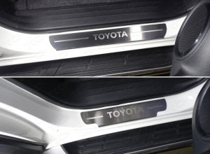 Обвес для TOYOTA Fortuner 2017- Накладки на пороги (лист шлифованный надпись Toyota) 4шт