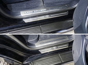 Обвес для TOYOTA Land Cruiser 200 2015- (кроме EXECUTIVE) Накладки на пороги с гибом (лист шлифованный логотип Toyota) 4шт