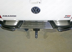 Обвес для VOLKSWAGEN Amarok 2016- Накладки на задний бампер (лист шлифованный надпись Volkswagen)