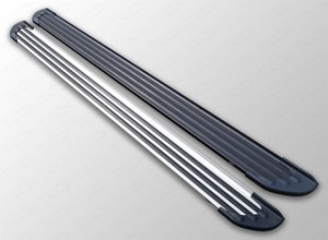 Обвес для VOLKSWAGEN Touareg R-Line 2014 Пороги алюминиевые Slim Line Silver 1820 мм (под брызговики)